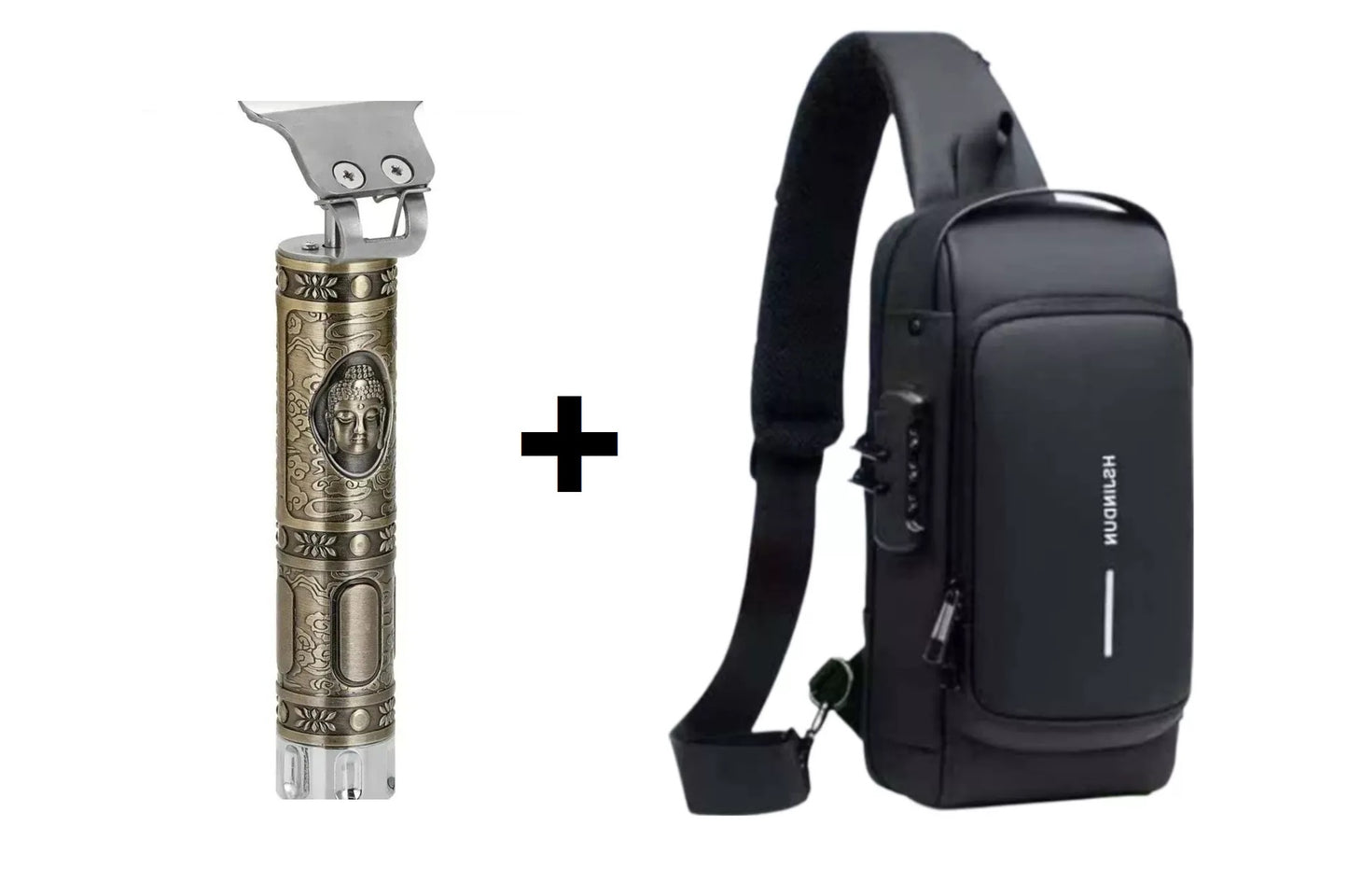 Combo Hombre Con Estilo: Bolso Antirrobo + Maquina Inalámbrica Patillera-Barbera