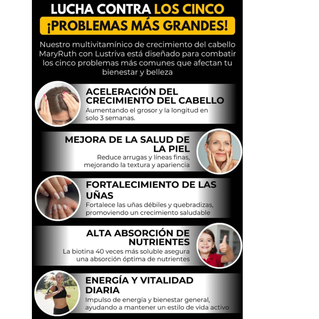 MARYRUTH´S Multivitamínico para el Crecimiento del Cabello – Salud Capilar, Piel Radiante y Bienestar Diario.