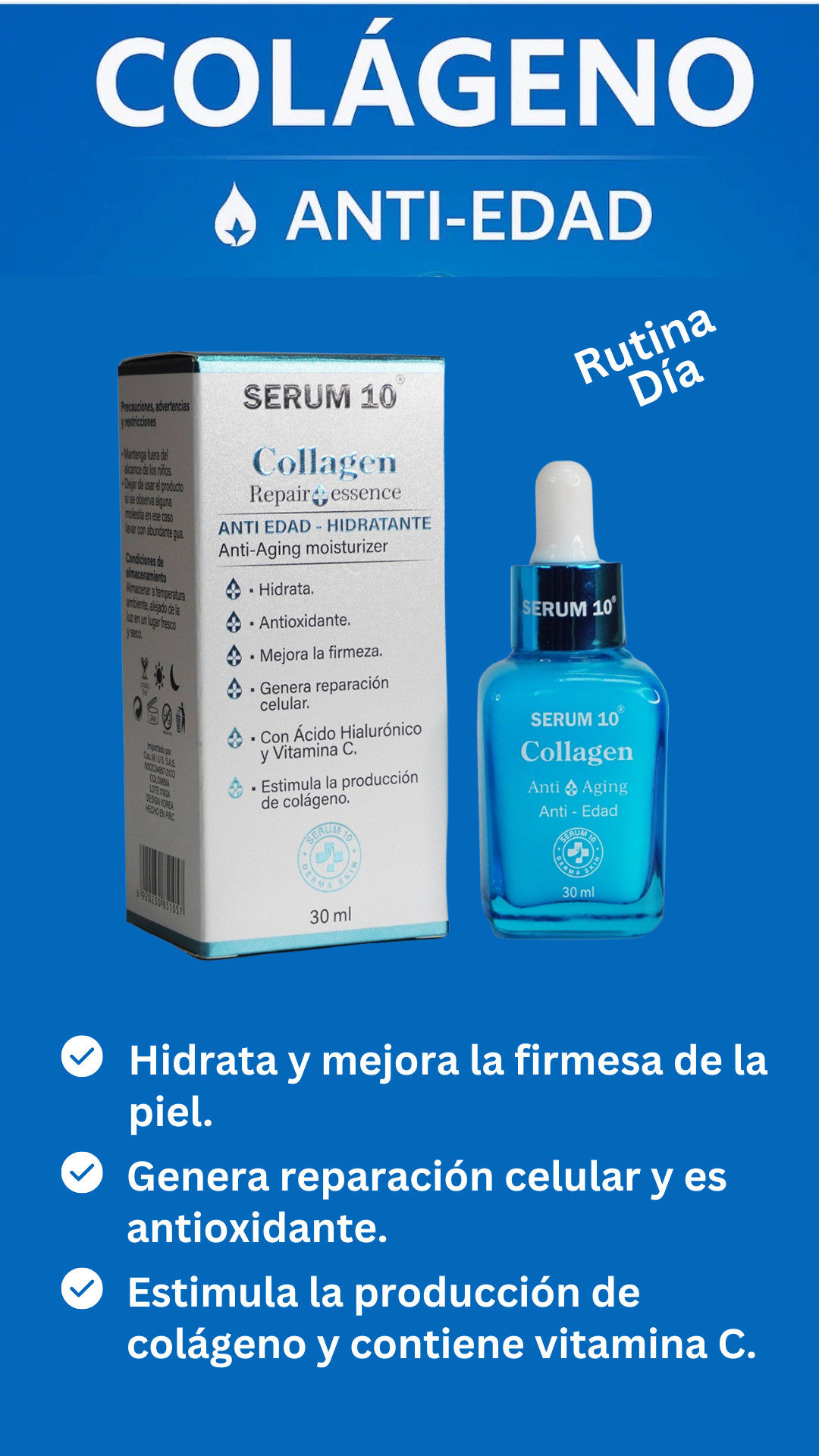 Kit  Antiedad Premium 3 serum 10: 1 Retinol + 1 Collagen + 1 Ácido Hialurónico con OBSEQUIO Limpiador Facial